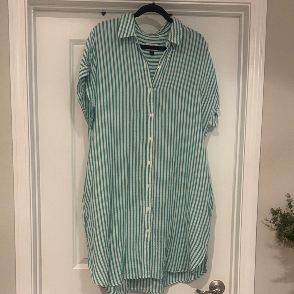 Universal Thread Teal and White Striped Shirt Dress